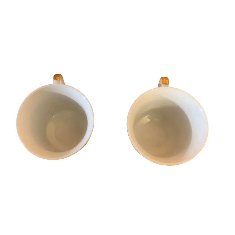 Set of 2 Euro Idea Porcelain Tea Cup Coffee Mug Gold Trim Grain 3” (6884)